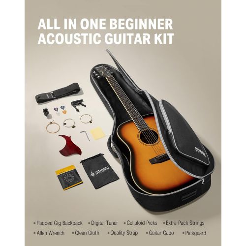 Набор для акустической гитары с аксессуарами Donner Music Sunburst Acoustic Guitar EC1019